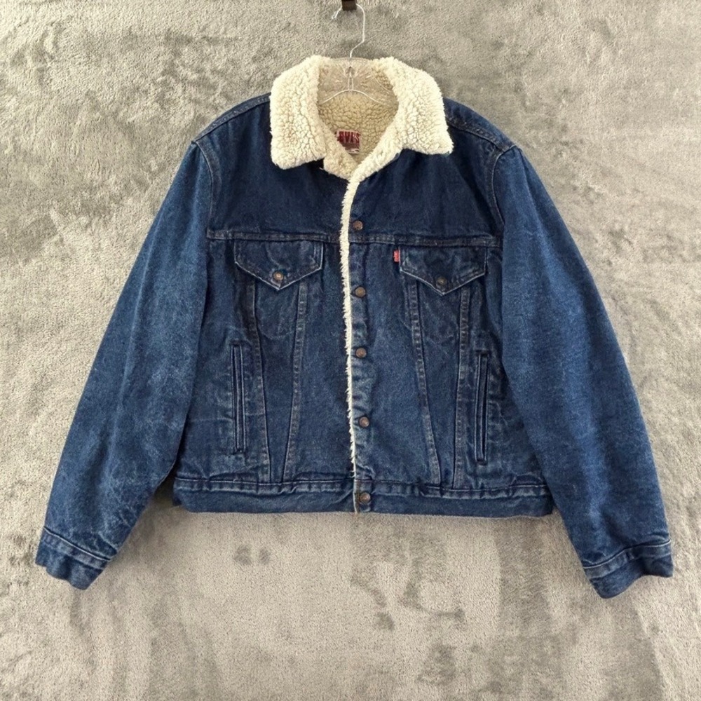 Vintage Levi's Sherpa Lined Denim Trucker‎ Jacket Mens 44R Type III USA 1980s